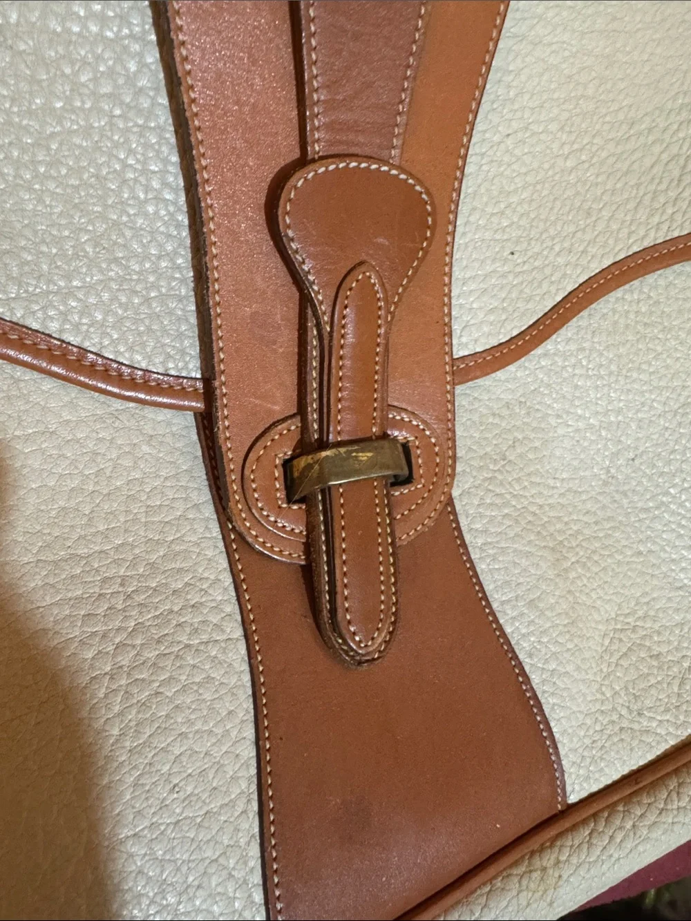Dooney & Bourke Cream and Tan Leather Crossbody Satchel